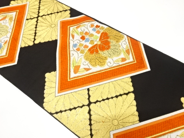 JAPANESE KIMONO / ANTIQUE FUKURO OBI / WOVEN PAULOWNIA & KIKU
